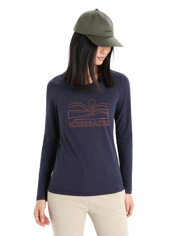 Dámské Long Sleeve Icebreaker Merino Central Classic T-Shirt Sunset Tmavě Blankyt | CZ 1314WNBY